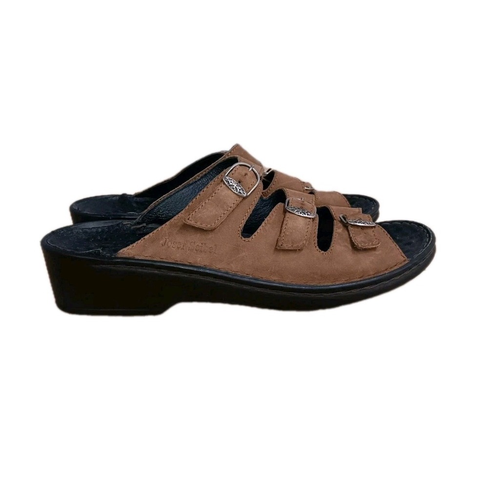 Josef Seibel Brown Leather Three Buckle Strapβ Slingback Sandals / 40